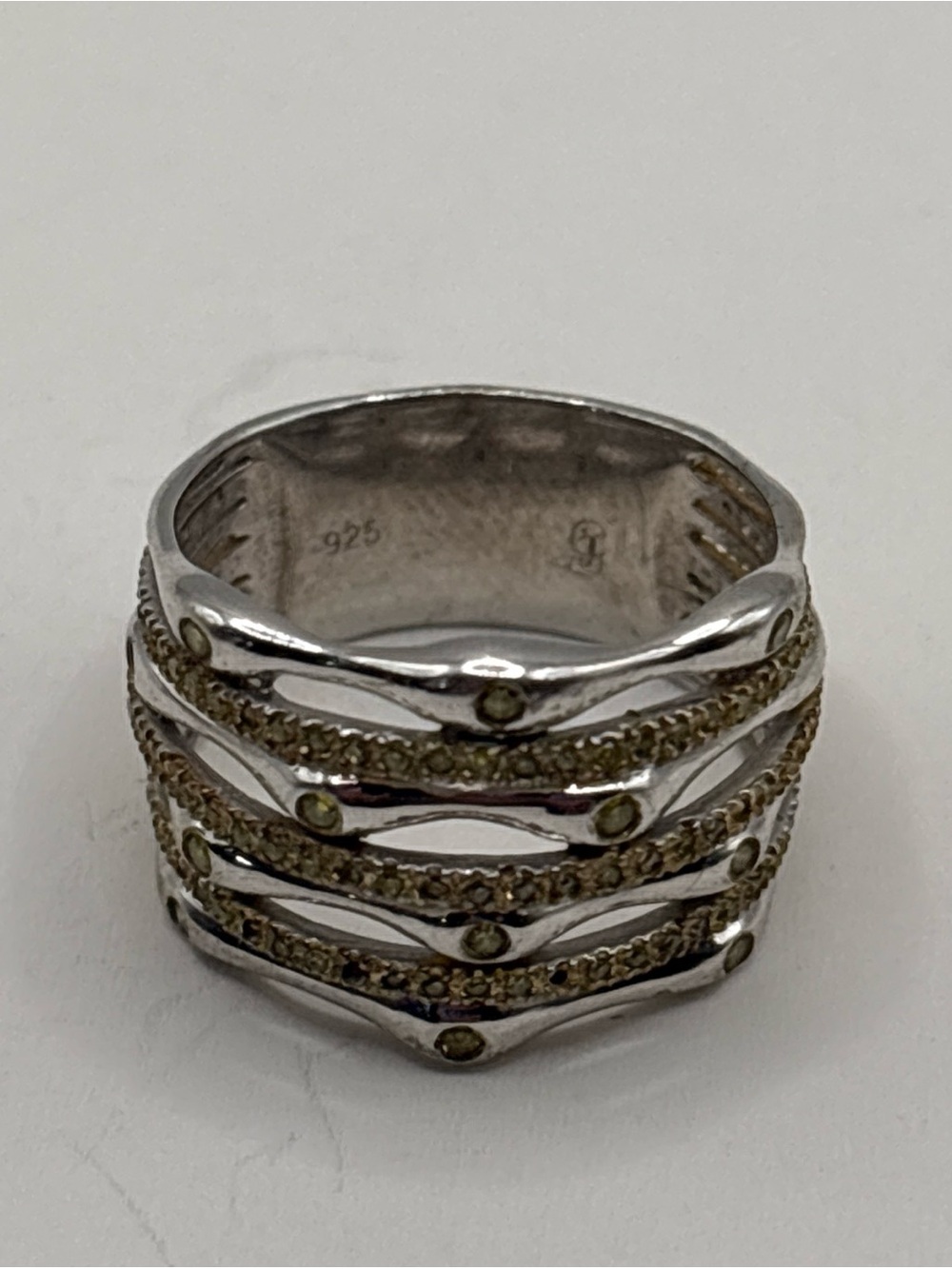 Vintage cocktail wide Sterling Silver CZ's Ring Band Size 8